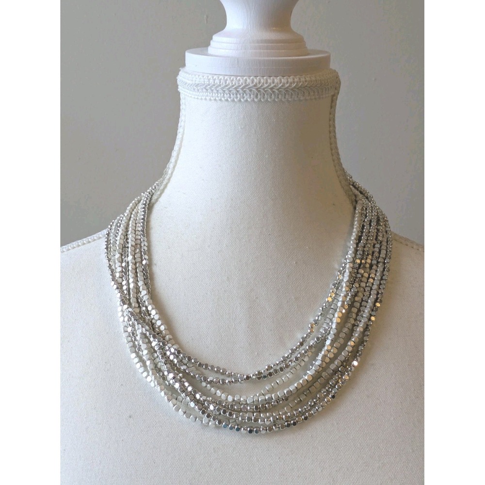 Chico's Silver Tone Multi Strand Necklace Layering Chunky Statement Heavy